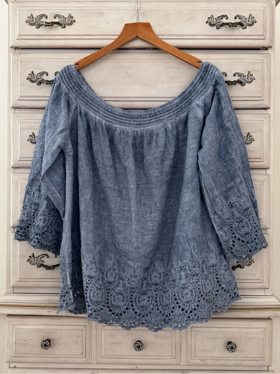 Vici Tops - Vici Blue Euro Summer Eyelet Top